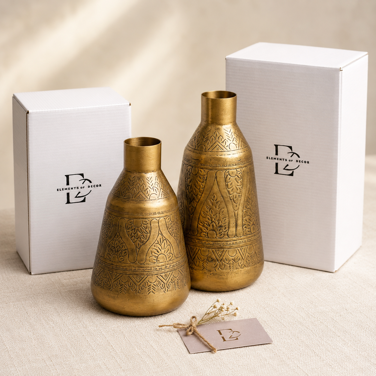 Aurum Hand-Etched Brass Vase