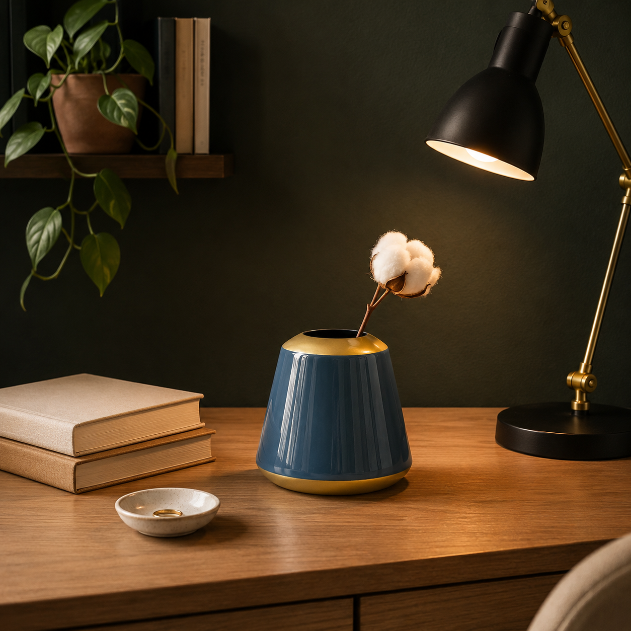 Elio Minimalist Dual Tone Decorative Vase | Steel Blue & Gold | Set of 2 Sizes