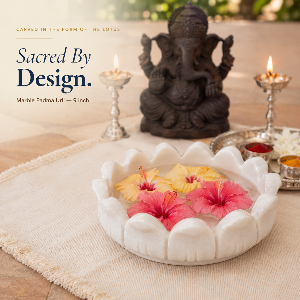 Padma Urli | Handcrafted White Marble | Decorative Bowl for Flowers & Ritual