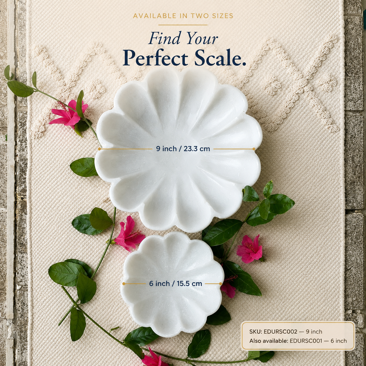 Scalloped Urli | Handcrafted White Marble | Decorative Bowl for Flowers & Ritual