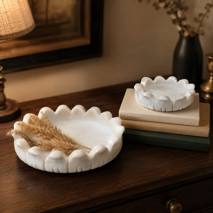 Padma Urli | Handcrafted White Marble | Decorative Bowl for Flowers & Ritual