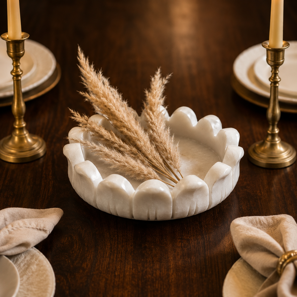 Padma Urli | Handcrafted White Marble | Decorative Bowl for Flowers & Ritual