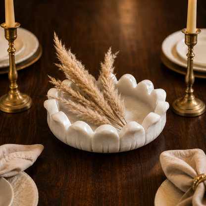 Padma Urli | Handcrafted White Marble | Decorative Bowl for Flowers & Ritual