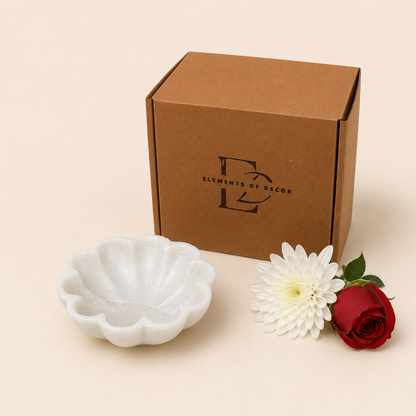 Scalloped Urli | Handcrafted White Marble | Decorative Bowl for Flowers & Ritual