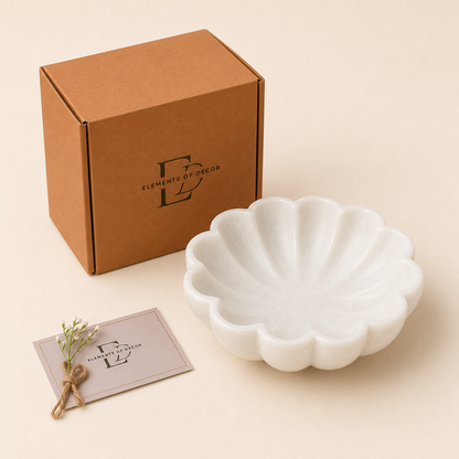 Scalloped Urli | Handcrafted White Marble | Decorative Bowl for Flowers & Ritual