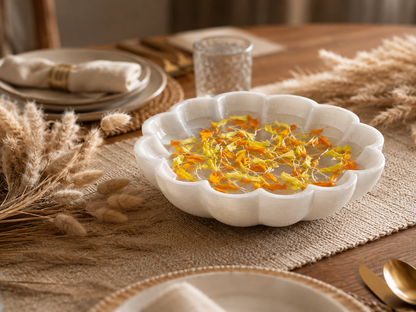 Scalloped Urli | Handcrafted White Marble | Decorative Bowl for Flowers & Ritual