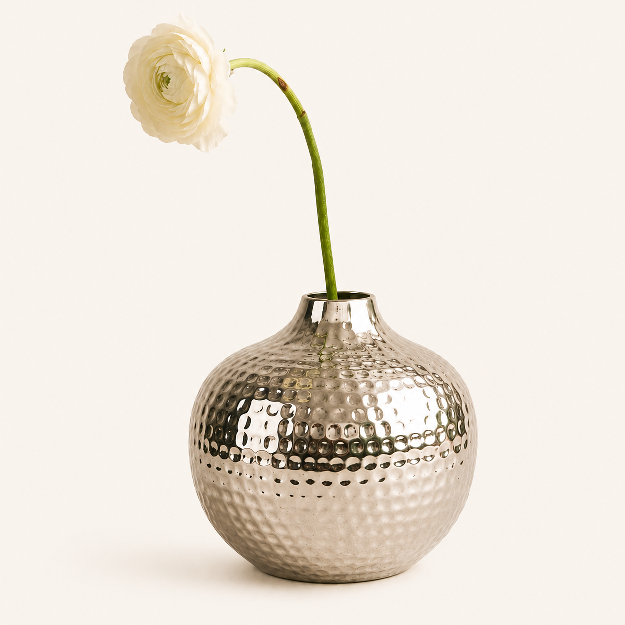 Oria Hammered Silver Finish Globe Vase