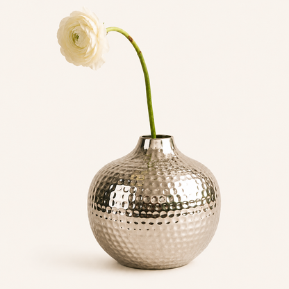 Oria Hammered Silver Finish Globe Vase