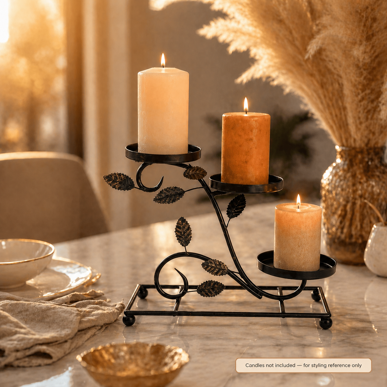 3 Tier Cascading Candle Stand | Botanical Vine | Pillar, Votive & Tealight Compatible