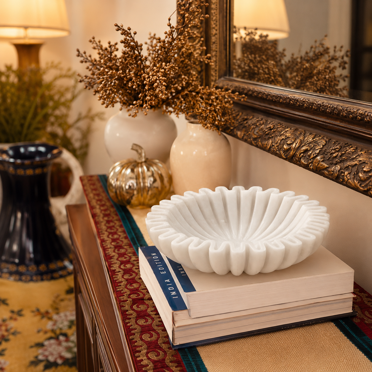 Ruffle Urli | Handcrafted White Marble | Decorative Bowl for Flowers & Ritual