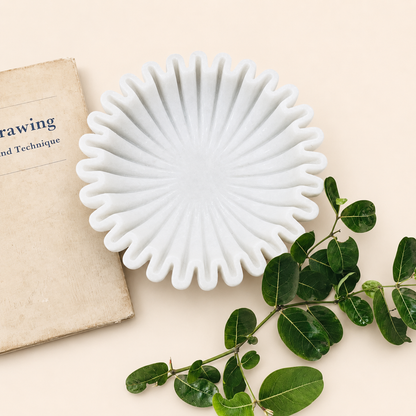 Ruffle Urli | Handcrafted White Marble | Decorative Bowl for Flowers & Ritual