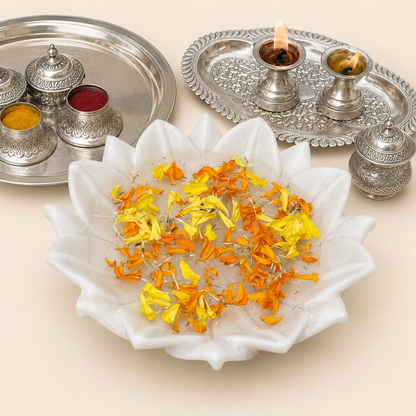 Flower Urli | Handcrafted White Marble | Decorative Bowl for Flowers & Ritual