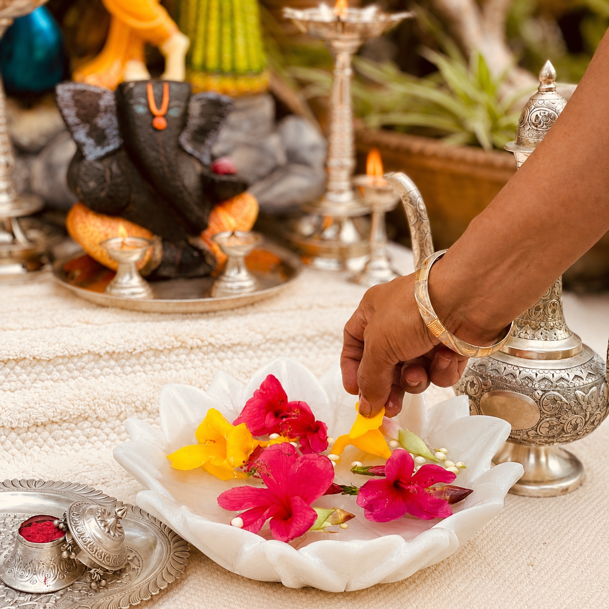 Flower Urli | Handcrafted White Marble | Decorative Bowl for Flowers & Ritual