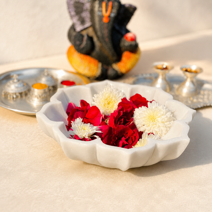 Lotus Urli | Handcrafted White Marble | Decorative Bowl for Flowers & Ritual