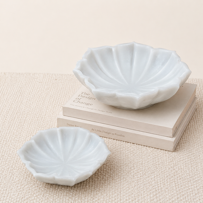 Lotus Urli | Handcrafted White Marble | Decorative Bowl for Flowers & Ritual
