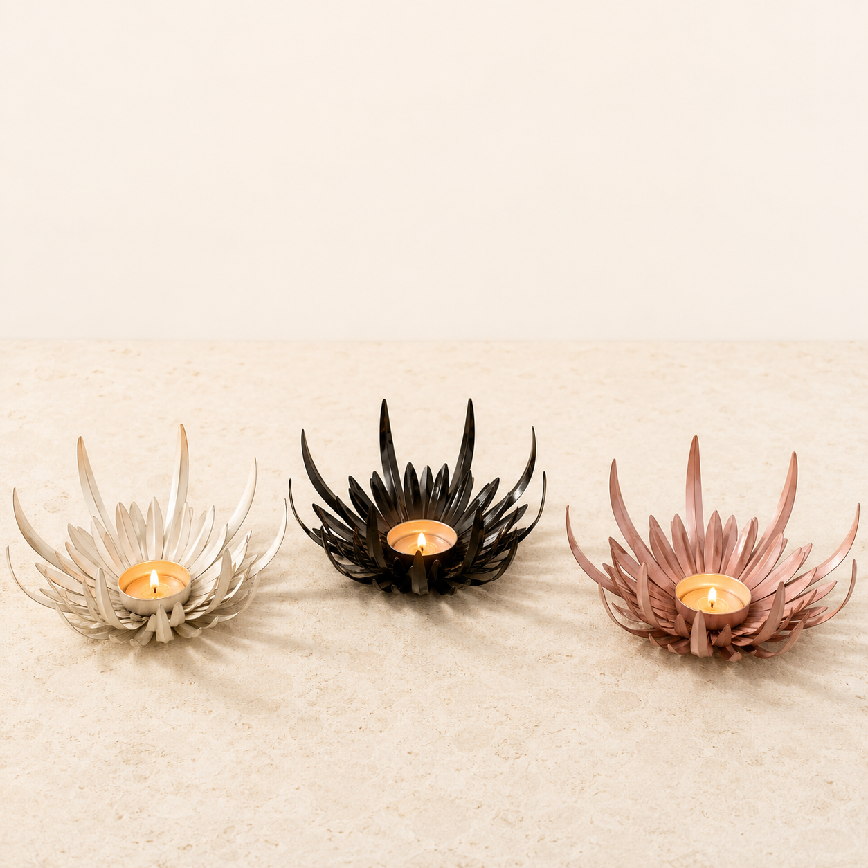 Flame Bowl Tealight Holder | Handcrafted Metal Lotus Candle Holder | Home Décor & Gifting