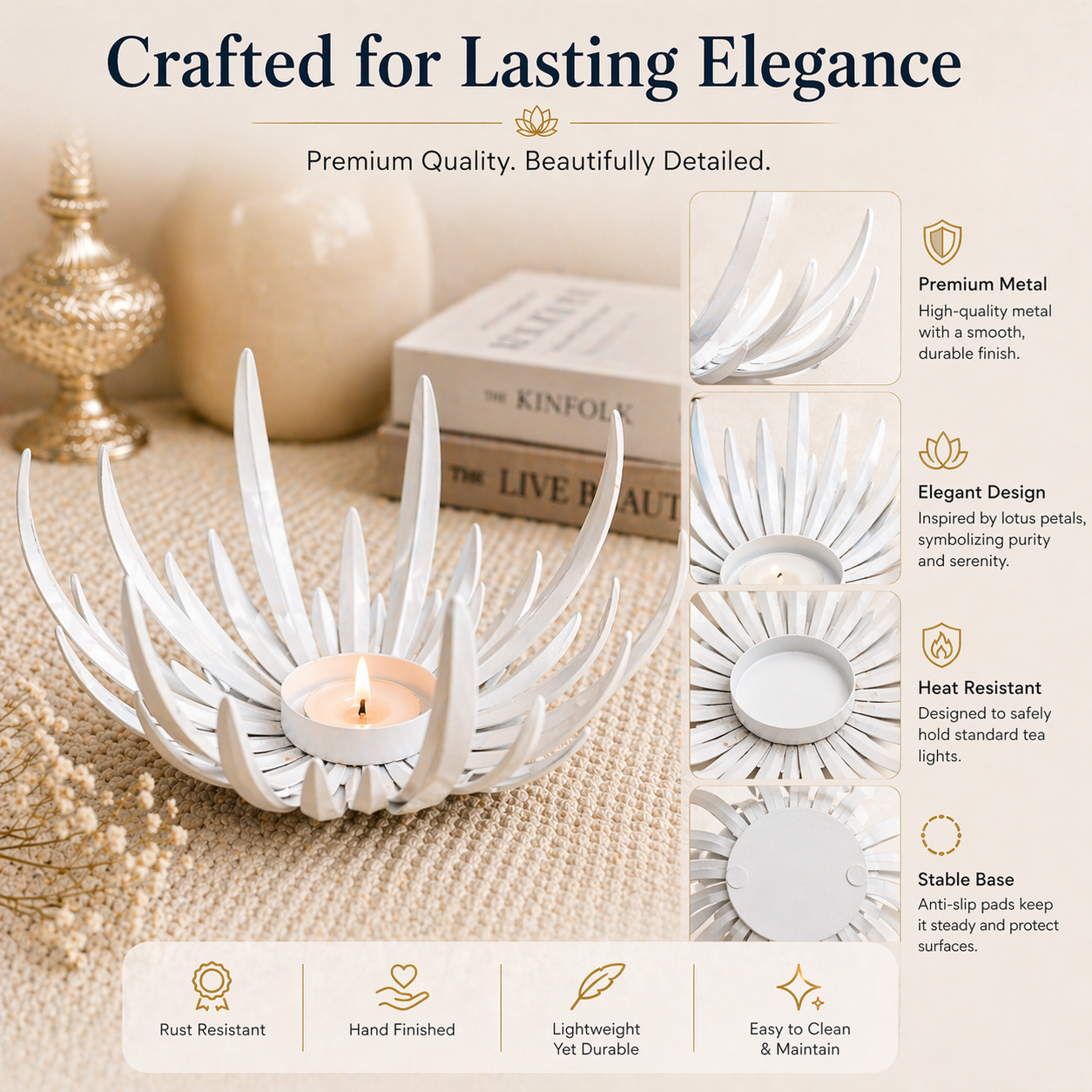 Flame Bowl Tealight Holder | Handcrafted Metal Lotus Candle Holder | Home Décor & Gifting