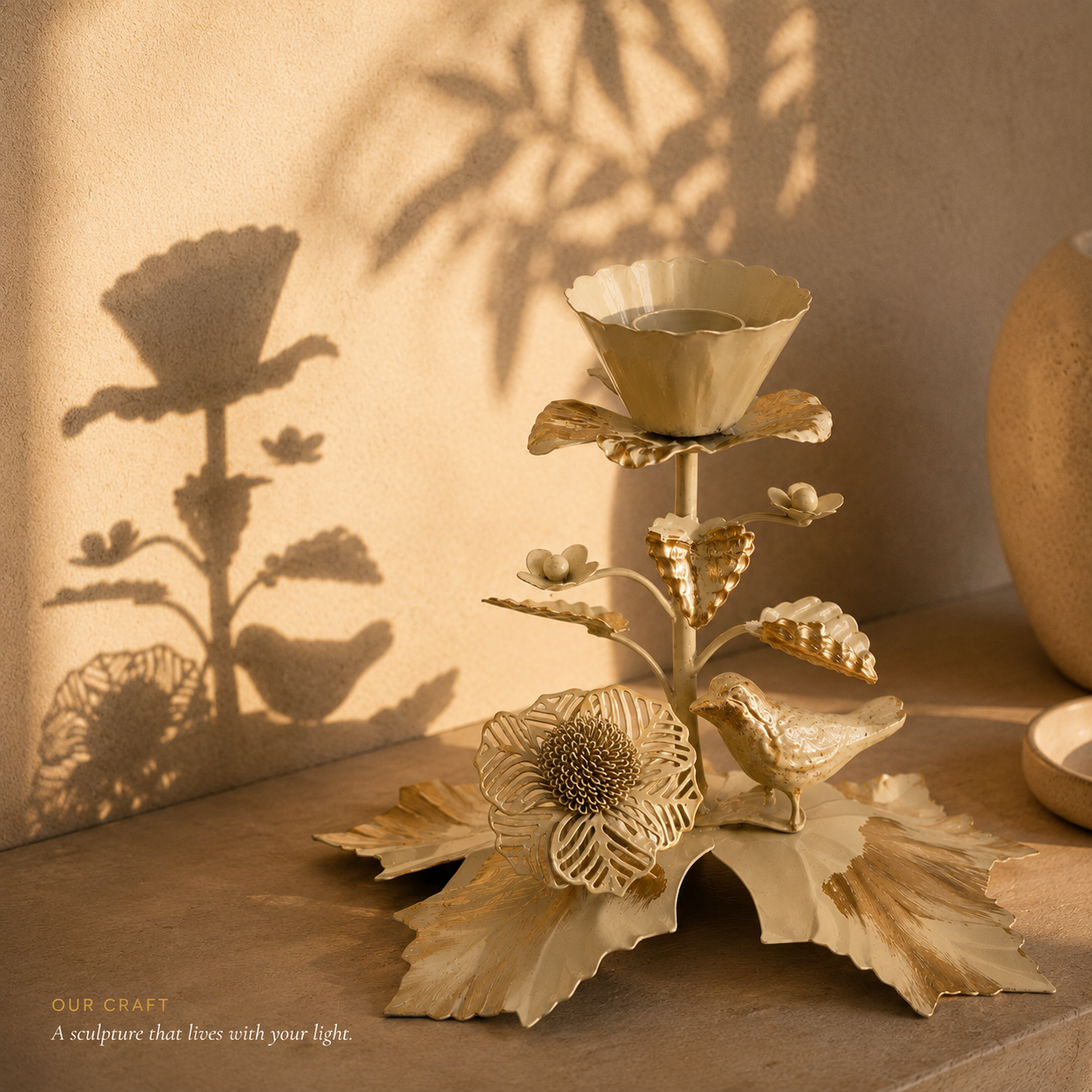 Rose Candle Stand | Hand-Forged Metal Rose Tealight Holder