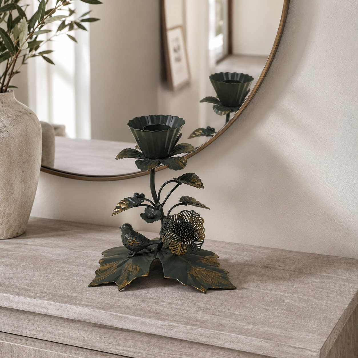 Rose Candle Stand | Hand-Forged Metal Rose Tealight Holder