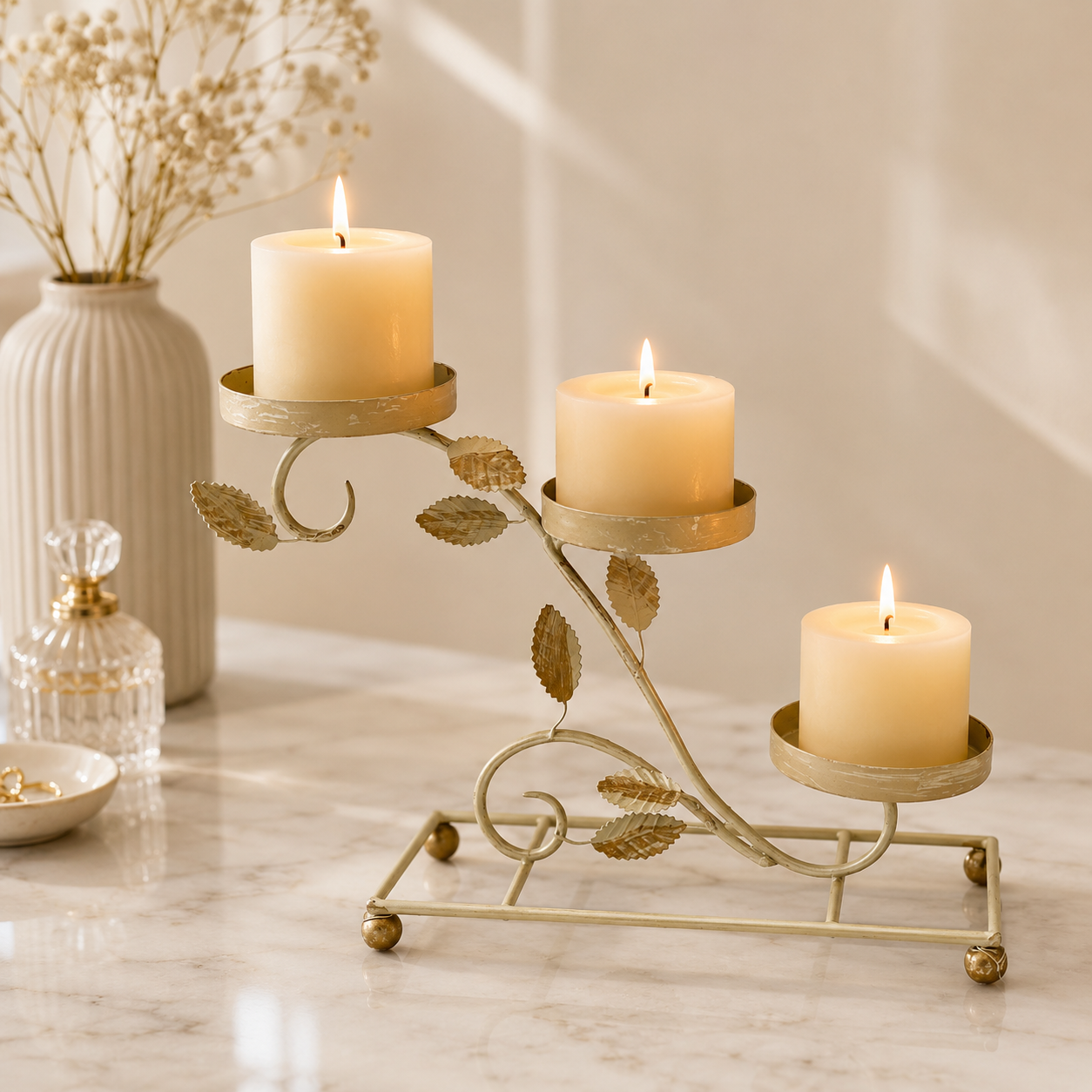3 Tier Cascading Candle Stand | Botanical Vine | Pillar, Votive & Tealight Compatible