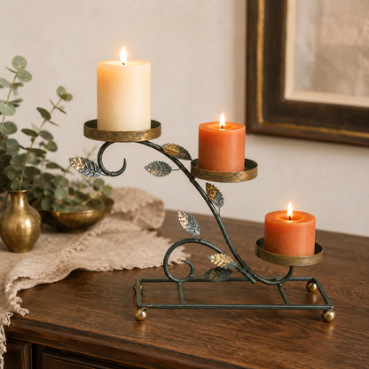 3 Tier Cascading Candle Stand | Botanical Vine | Pillar, Votive & Tealight Compatible