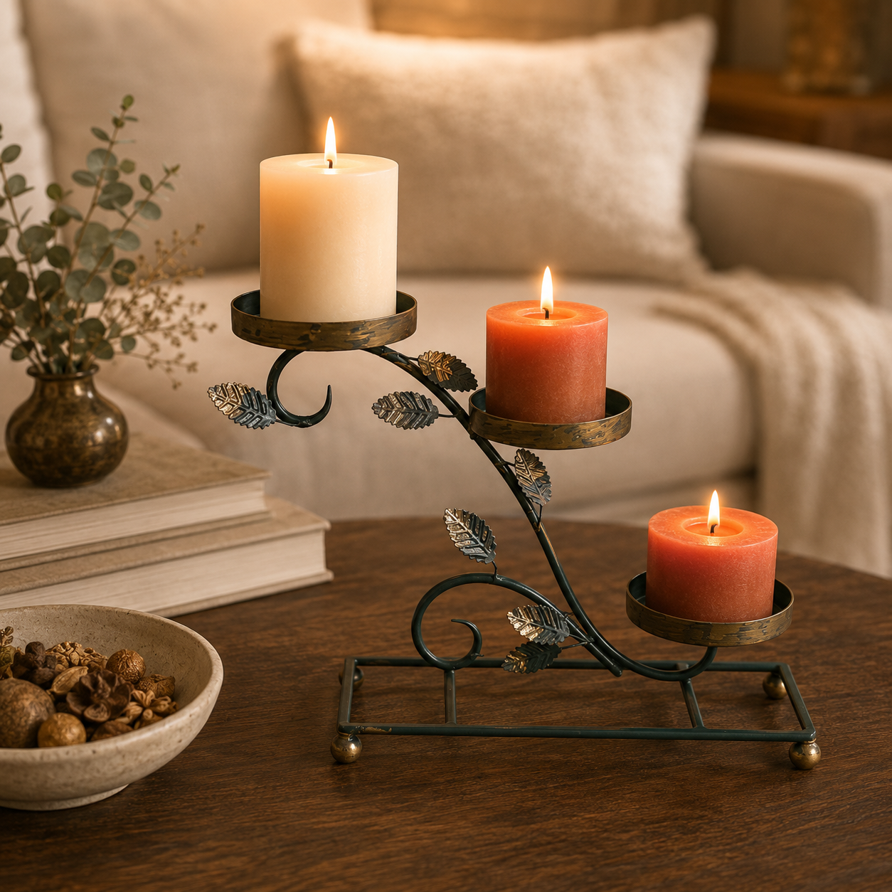 3 Tier Cascading Candle Stand | Botanical Vine | Pillar, Votive & Tealight Compatible