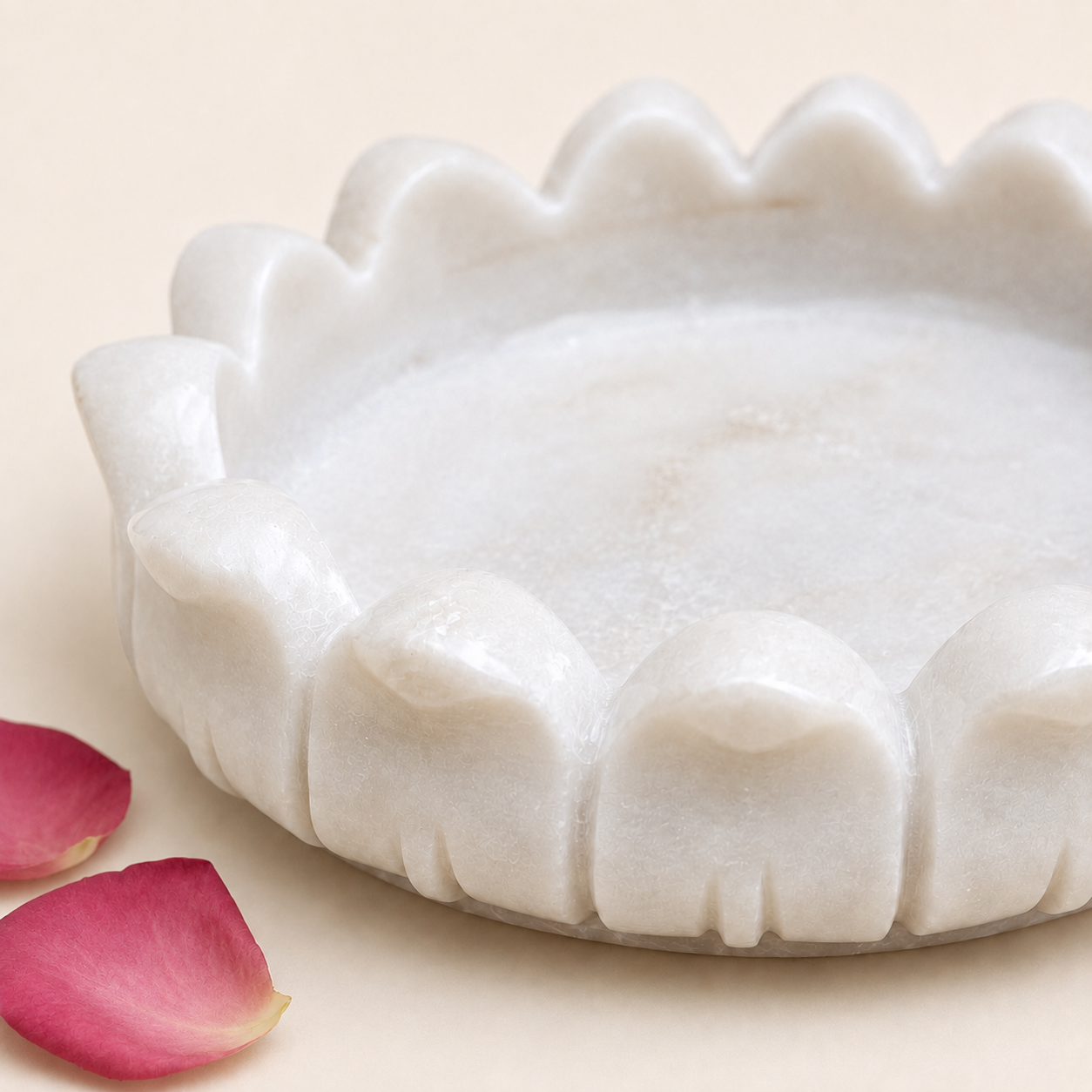 Padma Urli | Handcrafted White Marble | Decorative Bowl for Flowers & Ritual