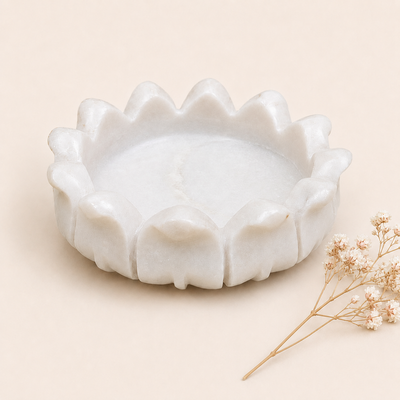 Padma Urli | Handcrafted White Marble | Decorative Bowl for Flowers & Ritual