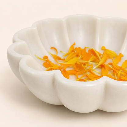 Scalloped Urli | Handcrafted White Marble | Decorative Bowl for Flowers & Ritual