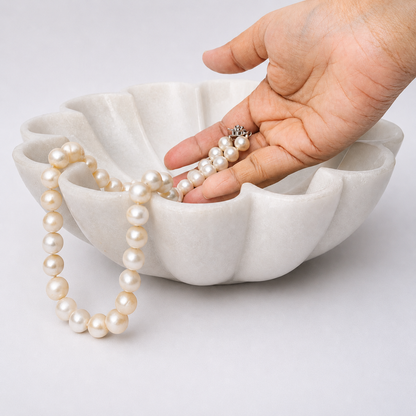 Scalloped Urli | Handcrafted White Marble | Decorative Bowl for Flowers & Ritual