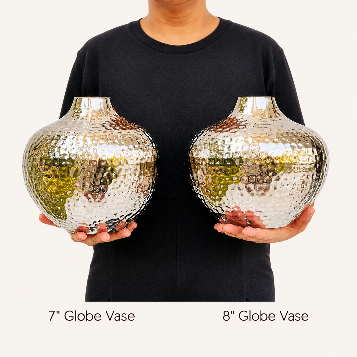 Oria Hammered Silver Finish Globe Vase