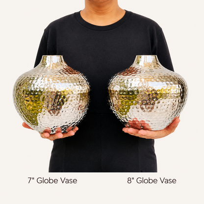 Oria Hammered Silver Finish Globe Vase
