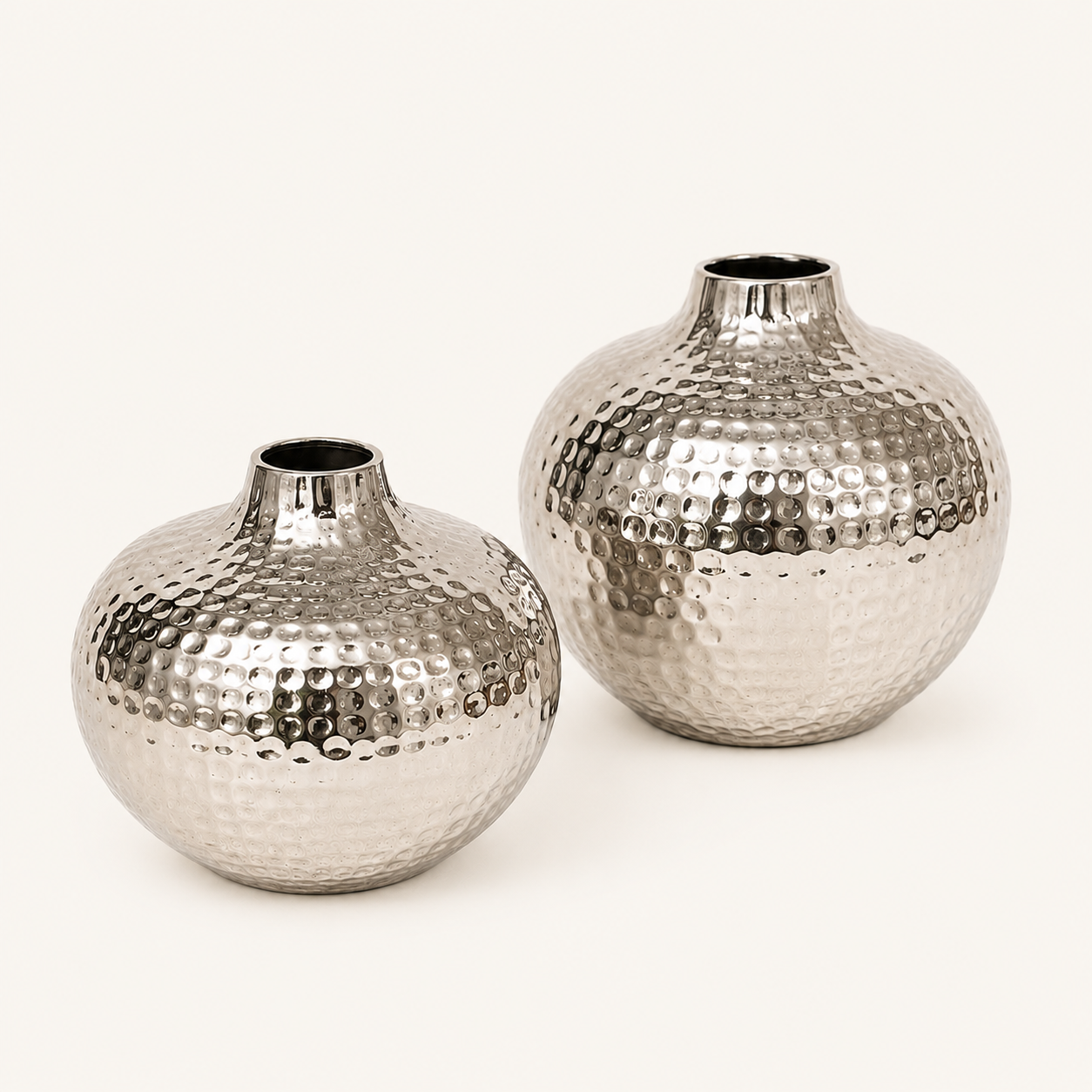 Oria Hammered Silver Finish Globe Vase