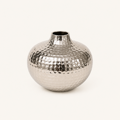Oria Hammered Silver Finish Globe Vase