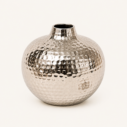 Oria Hammered Silver Finish Globe Vase