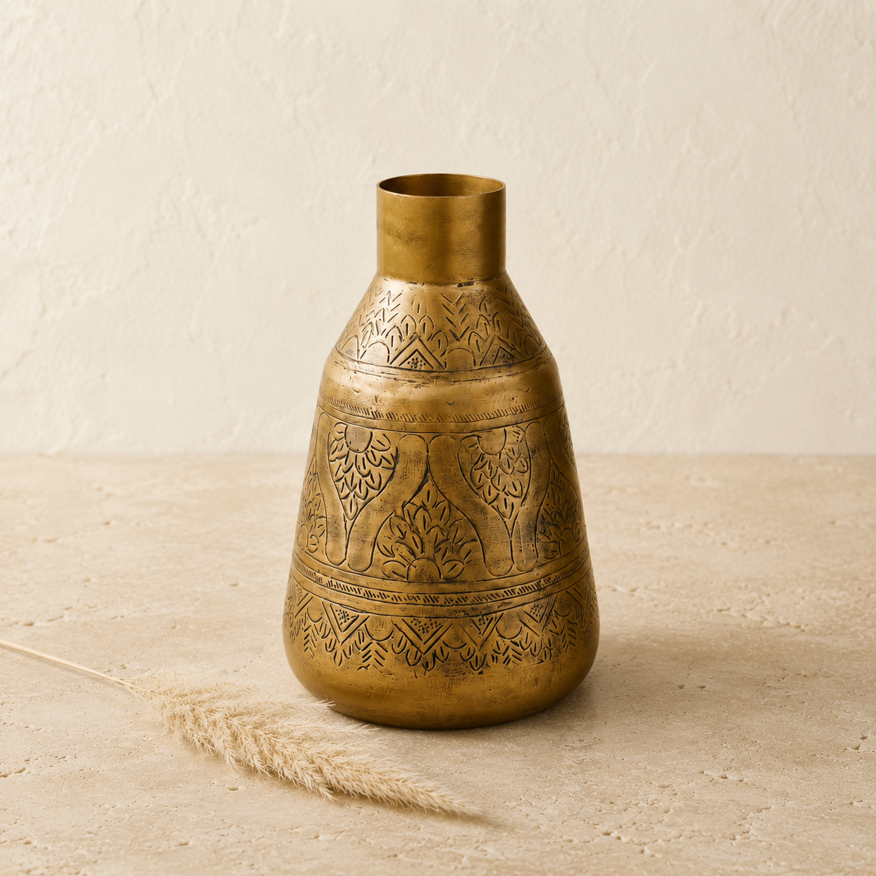 Aurum Hand-Etched Brass Vase