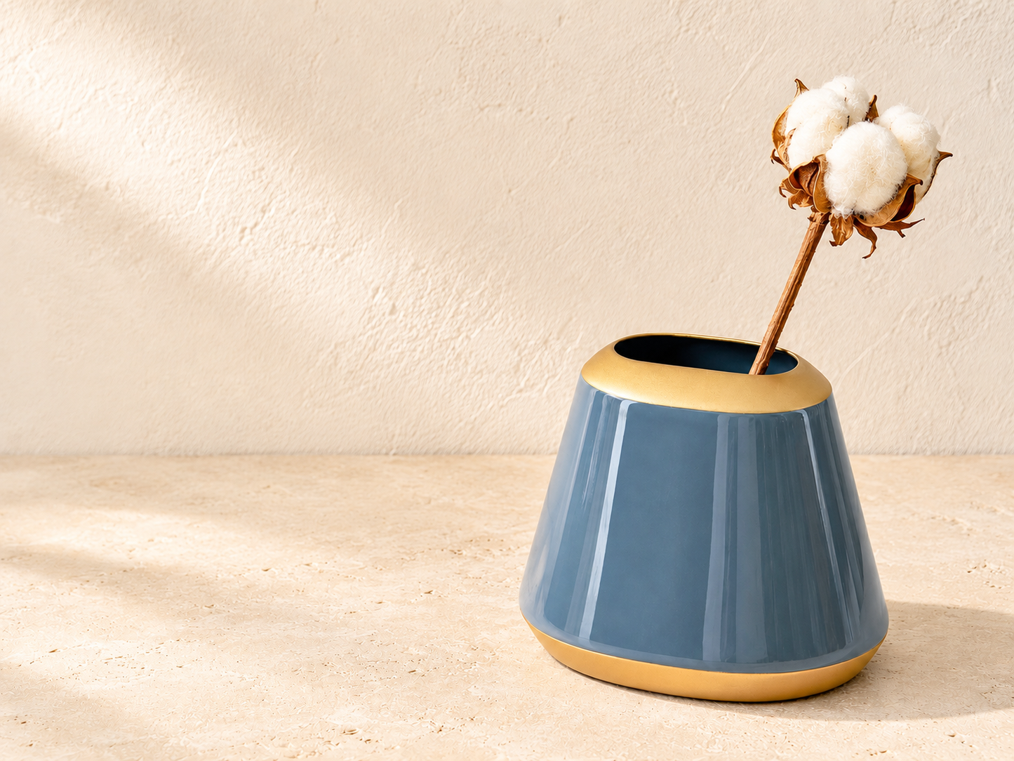 Elio Minimalist Dual Tone Decorative Vase | Steel Blue & Gold | Set of 2 Sizes