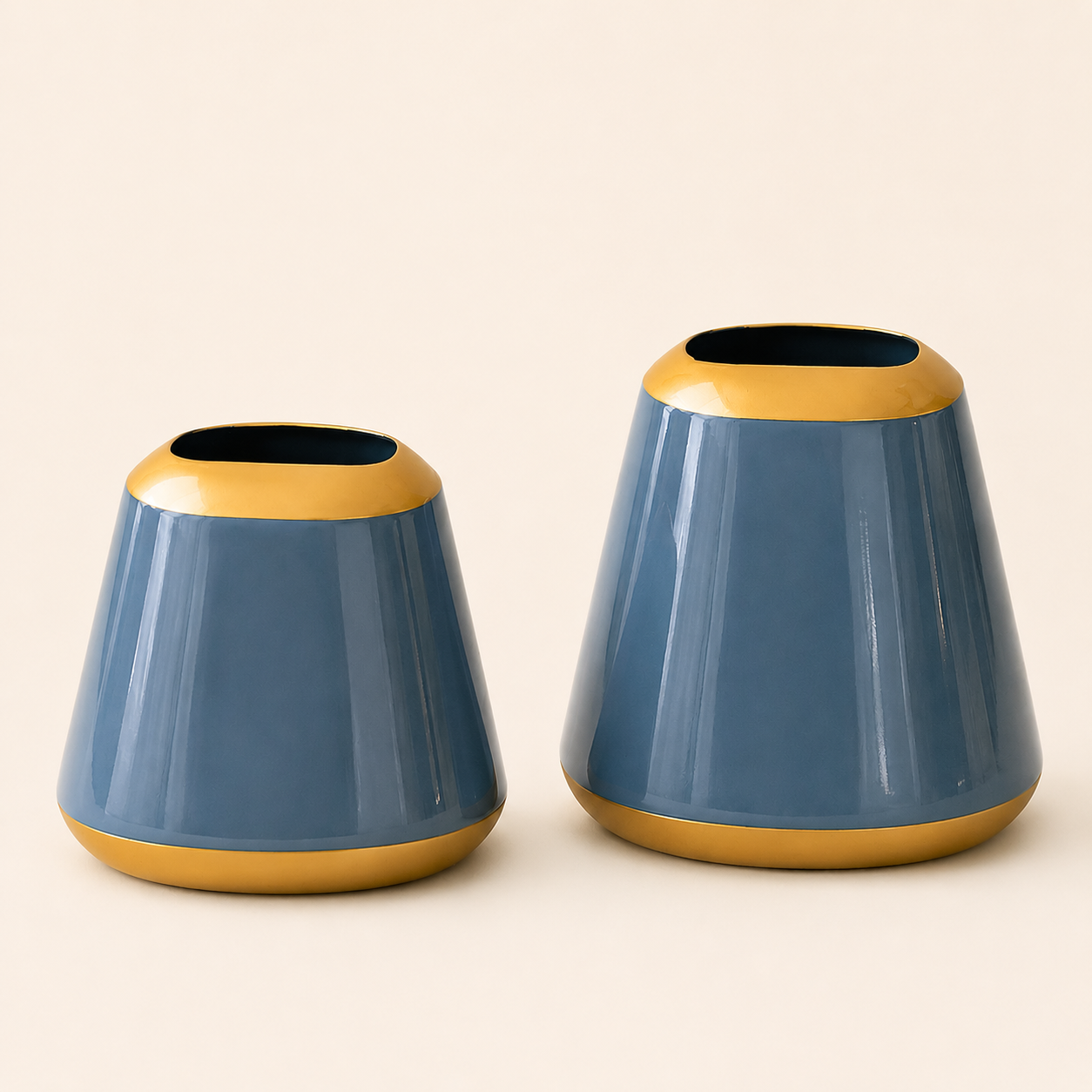 Elio Minimalist Dual Tone Decorative Vase | Steel Blue & Gold | Set of 2 Sizes
