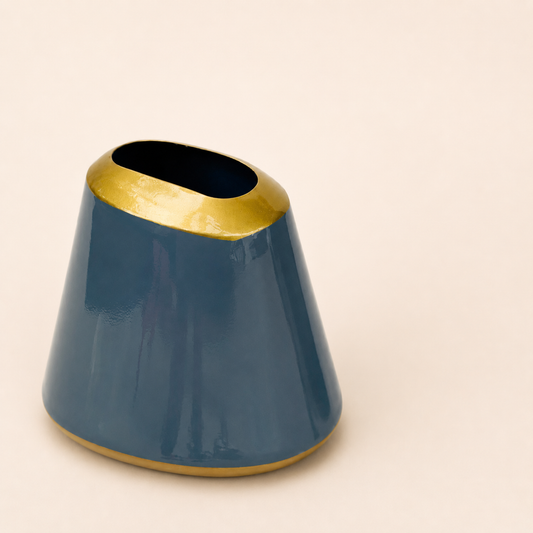 Elio Minimalist Dual Tone Decorative Vase | Steel Blue & Gold | Set of 2 Sizes
