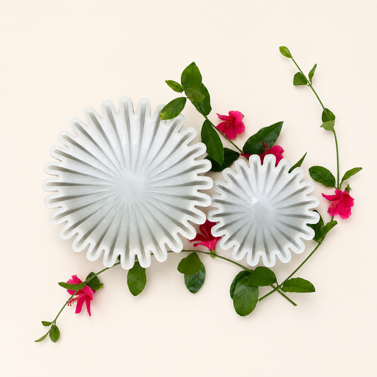 Ruffle Urli | Handcrafted White Marble | Decorative Bowl for Flowers & Ritual