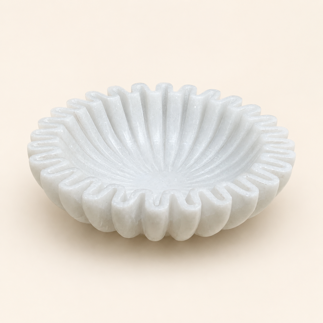 Ruffle Urli | Handcrafted White Marble | Decorative Bowl for Flowers & Ritual