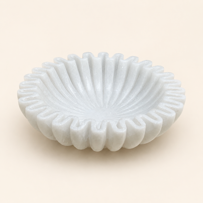 Ruffle Urli | Handcrafted White Marble | Decorative Bowl for Flowers & Ritual