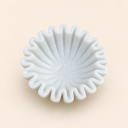 Ruffle Urli | Handcrafted White Marble | Decorative Bowl for Flowers & Ritual