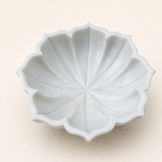 Lotus Urli | Handcrafted White Marble | Decorative Bowl for Flowers & Ritual