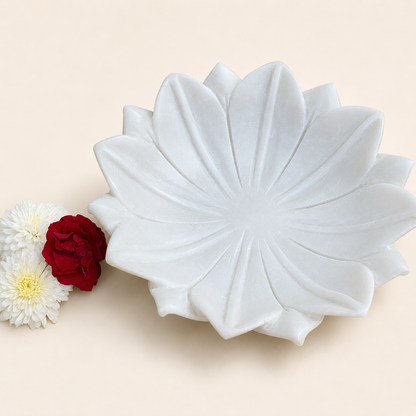 Flower Urli | Handcrafted White Marble | Decorative Bowl for Flowers & Ritual