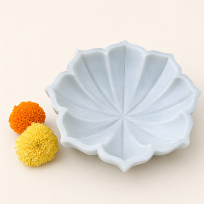 Lotus Urli | Handcrafted White Marble | Decorative Bowl for Flowers & Ritual