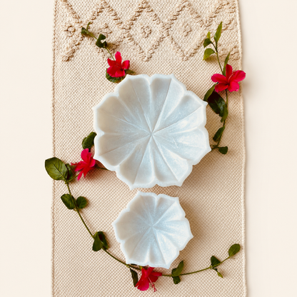 Lotus Urli | Handcrafted White Marble | Decorative Bowl for Flowers & Ritual