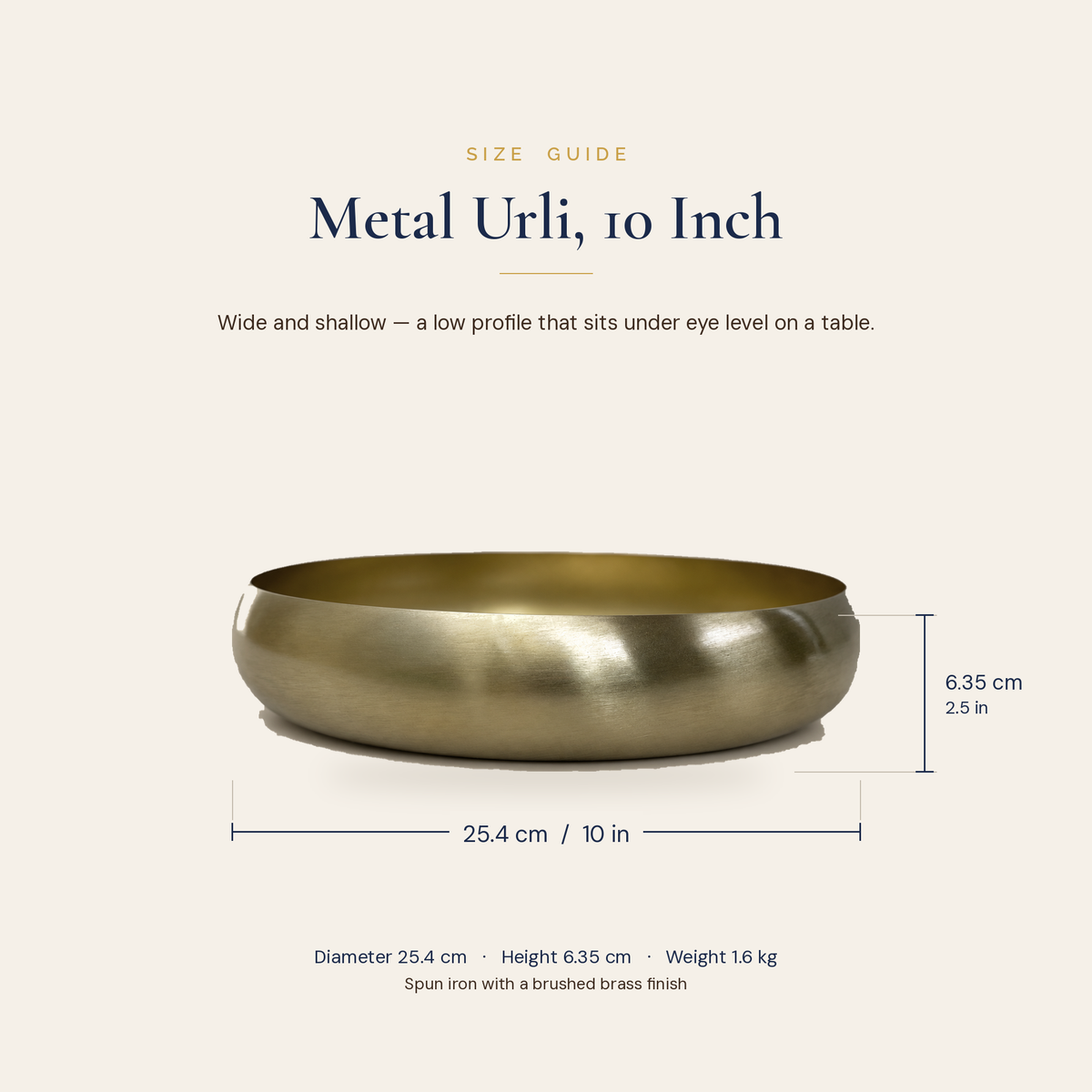 Ekam Metal Urli 10 inch with its dimensions