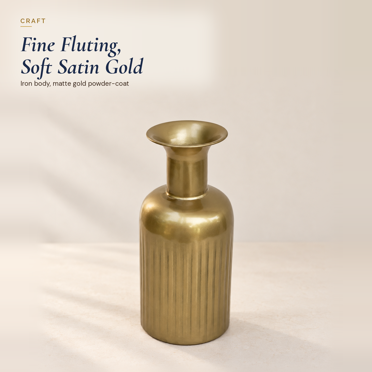 Alba Fluted Gold-Finish Vase · 11 Inch