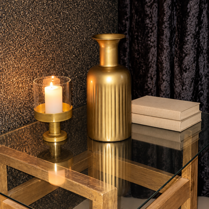 Alba Fluted Gold-Finish Vase · 11 Inch